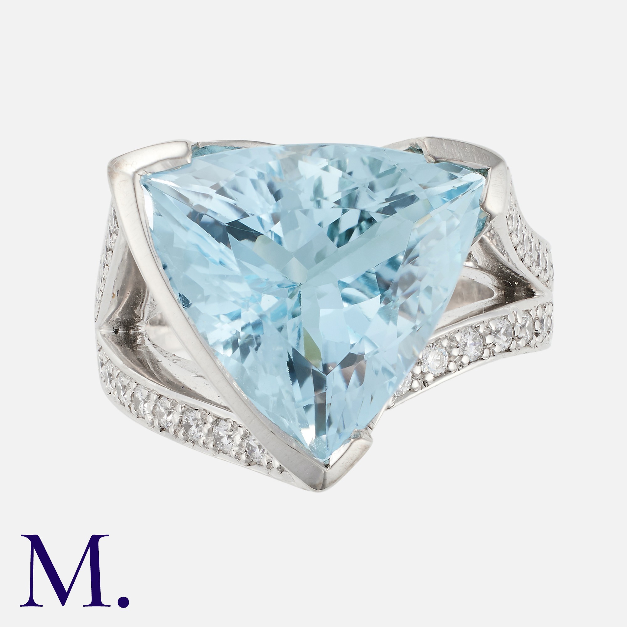 BOODLES. An Aquamarine & Diamond Dress Ring in 18k white gold, set with a large triangular cut
