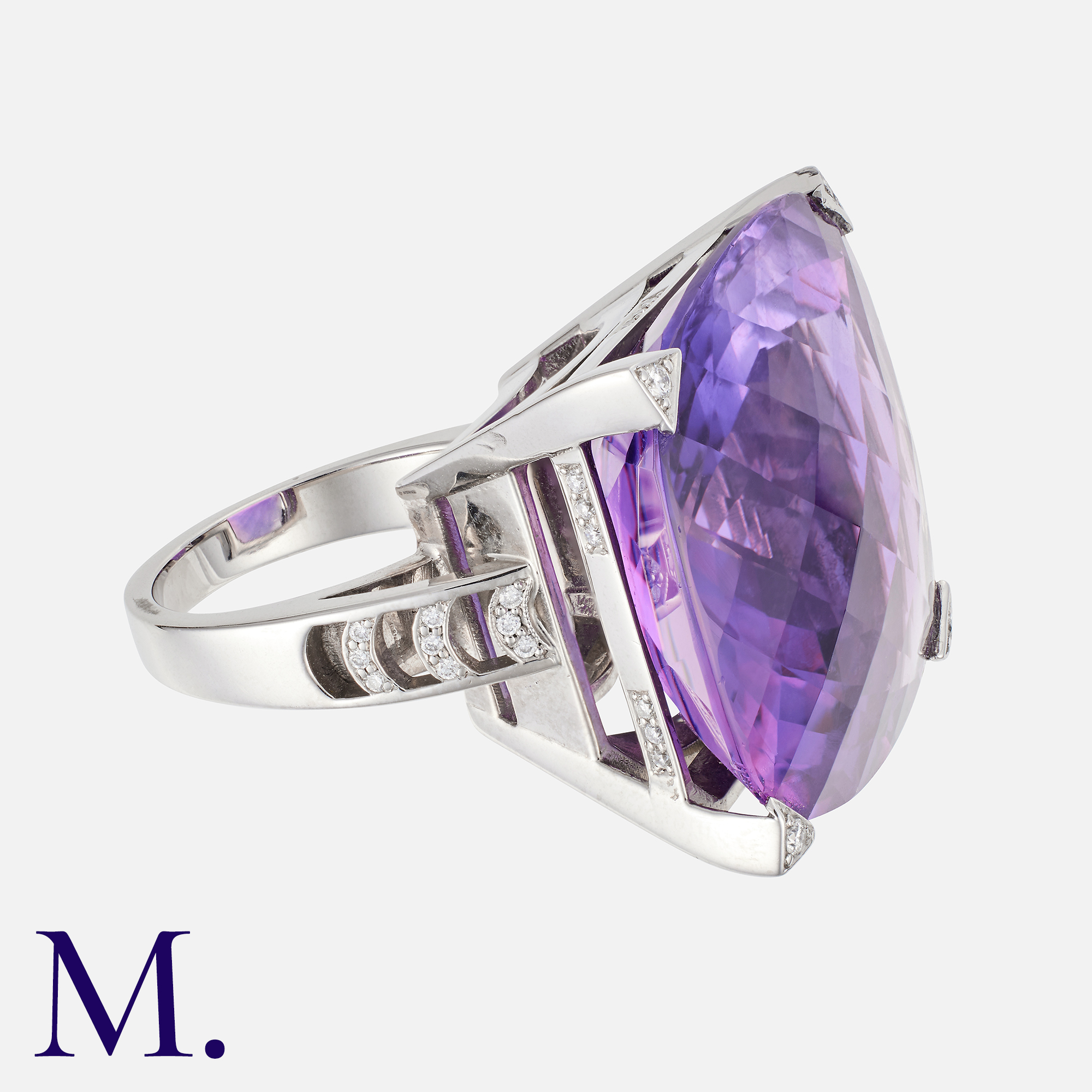 BOODLE AND DUNTHORNE. An Amethyst and Diamond Cocktail Ring in 18k white gold, set with a large - Image 2 of 2