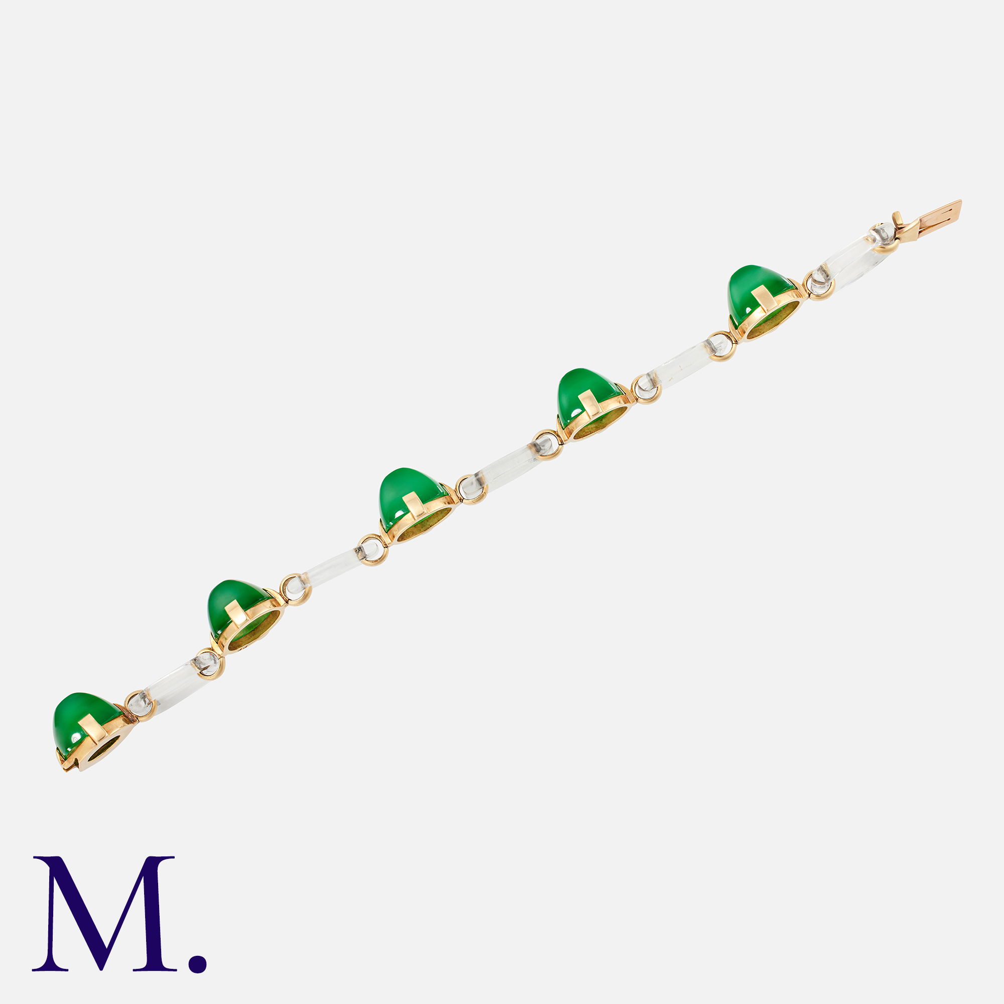 A Crystal and Chrysoprase Bracelet in 18K yellow gold, set with sugarloaf chrysoprase with oval - Image 2 of 2