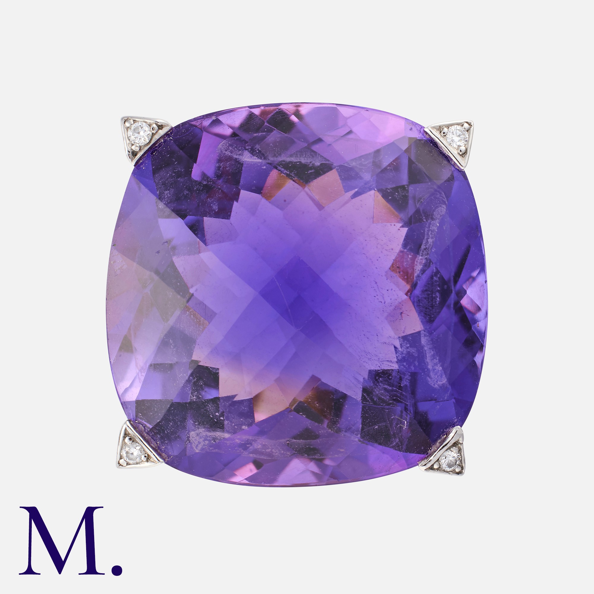 BOODLE AND DUNTHORNE. An Amethyst and Diamond Cocktail Ring in 18k white gold, set with a large