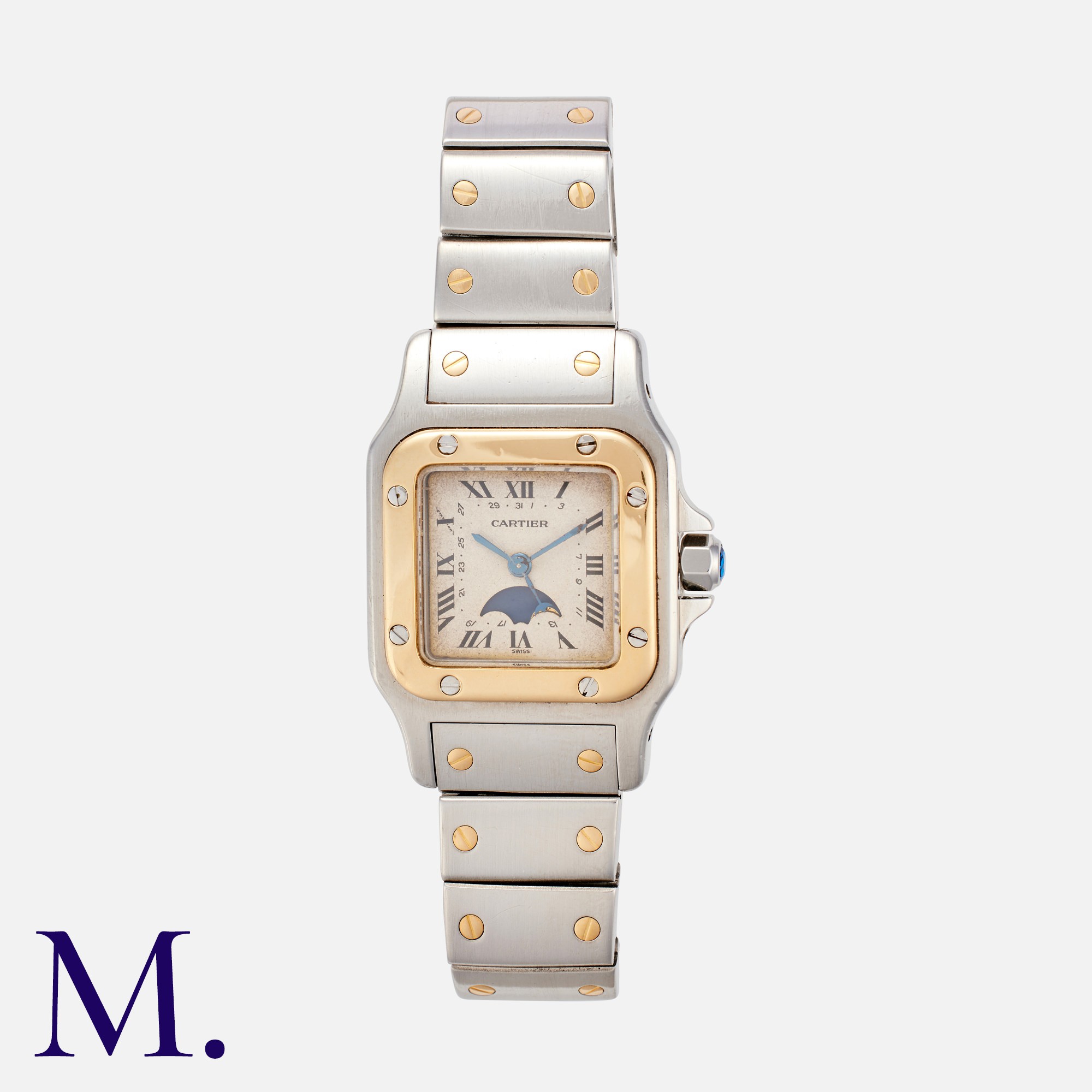 Cartier. a bi-metal Santos Wristwatch, 119902, quartz movement, the square dial with Roman numerals,
