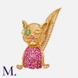 TIFFANY & CO. A "Winking Cat" Brooch, signed Tiffany & Co., is set with approximately 2.50ct