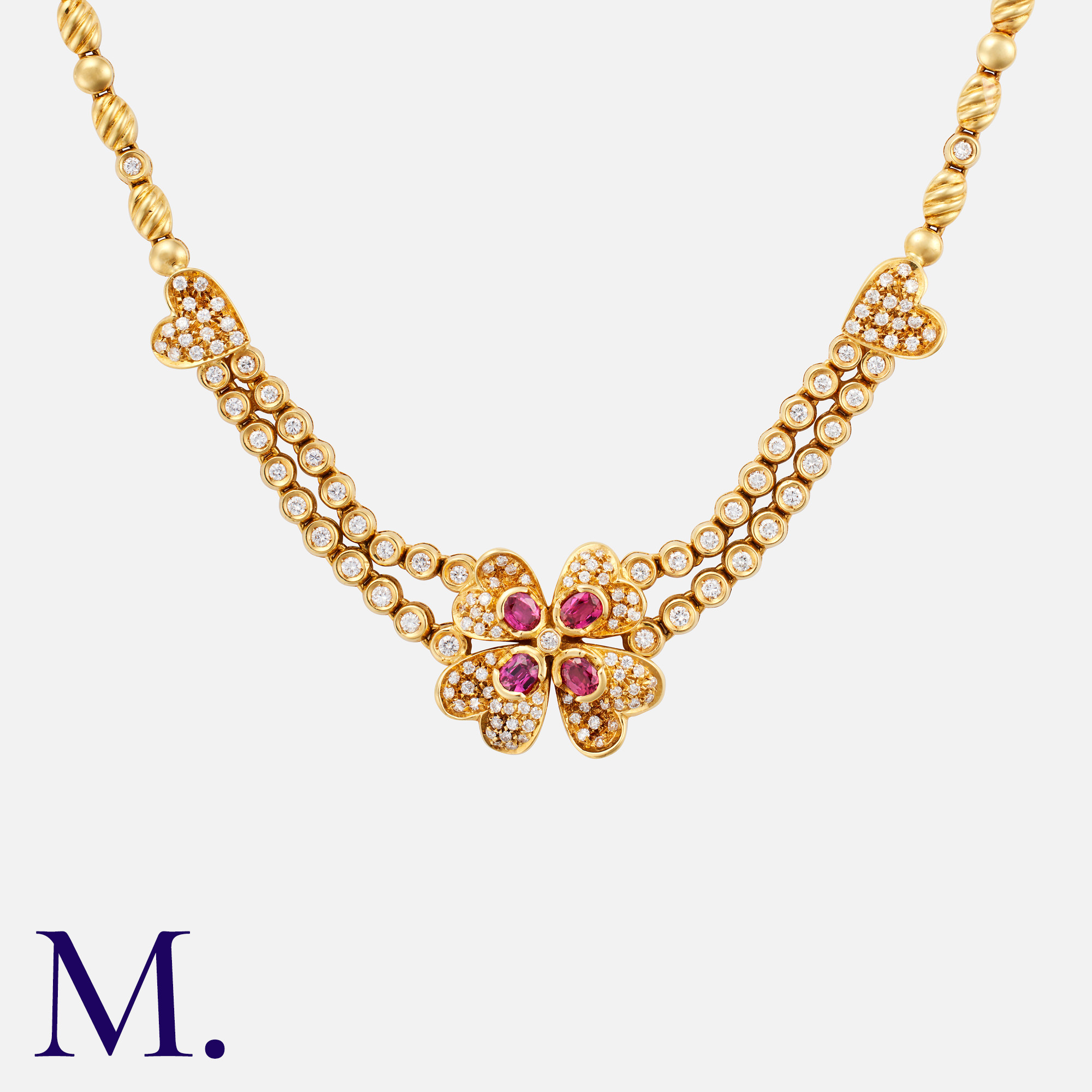 FRED. A Ruby and Diamond Collar in 18K yellow gold, set with four round cut rubies and diamonds in a - Image 2 of 2