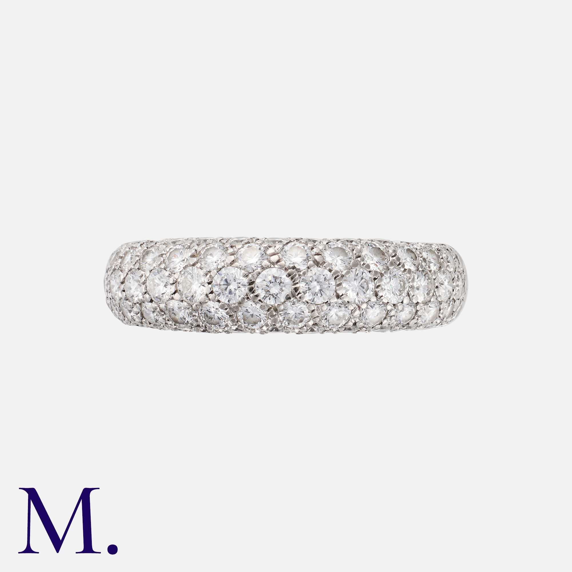 CARTIER. A Diamond Ring in 18K white gold, set with 68 round cut diamonds, In original box and outer