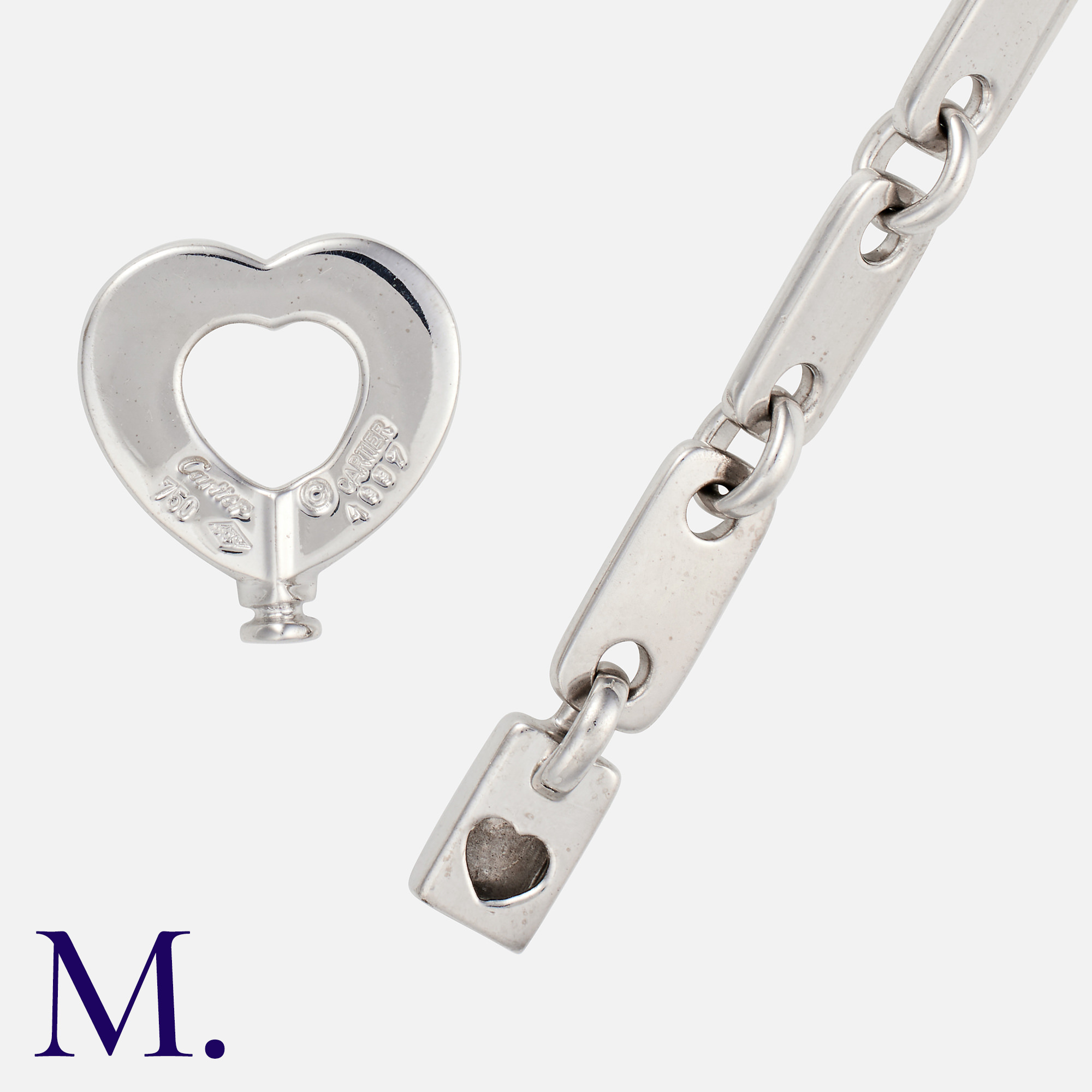 CARTIER. A Fidelity Lock and Key Bracelet in 18K white gold, with 15 links and a locking click- - Image 2 of 2