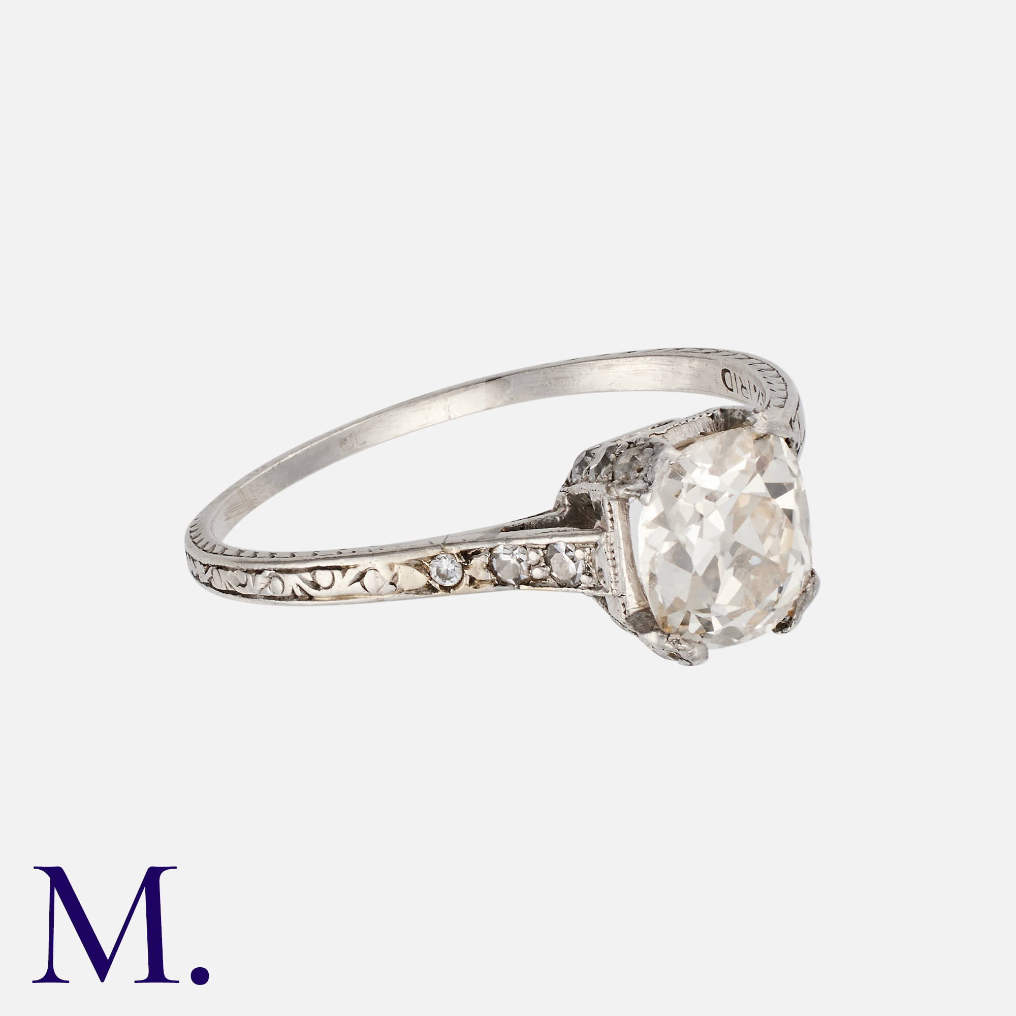 An Old Cut Diamond Ring in platinum and 5% iridium, set with a principal old cut diamond of - Image 2 of 2