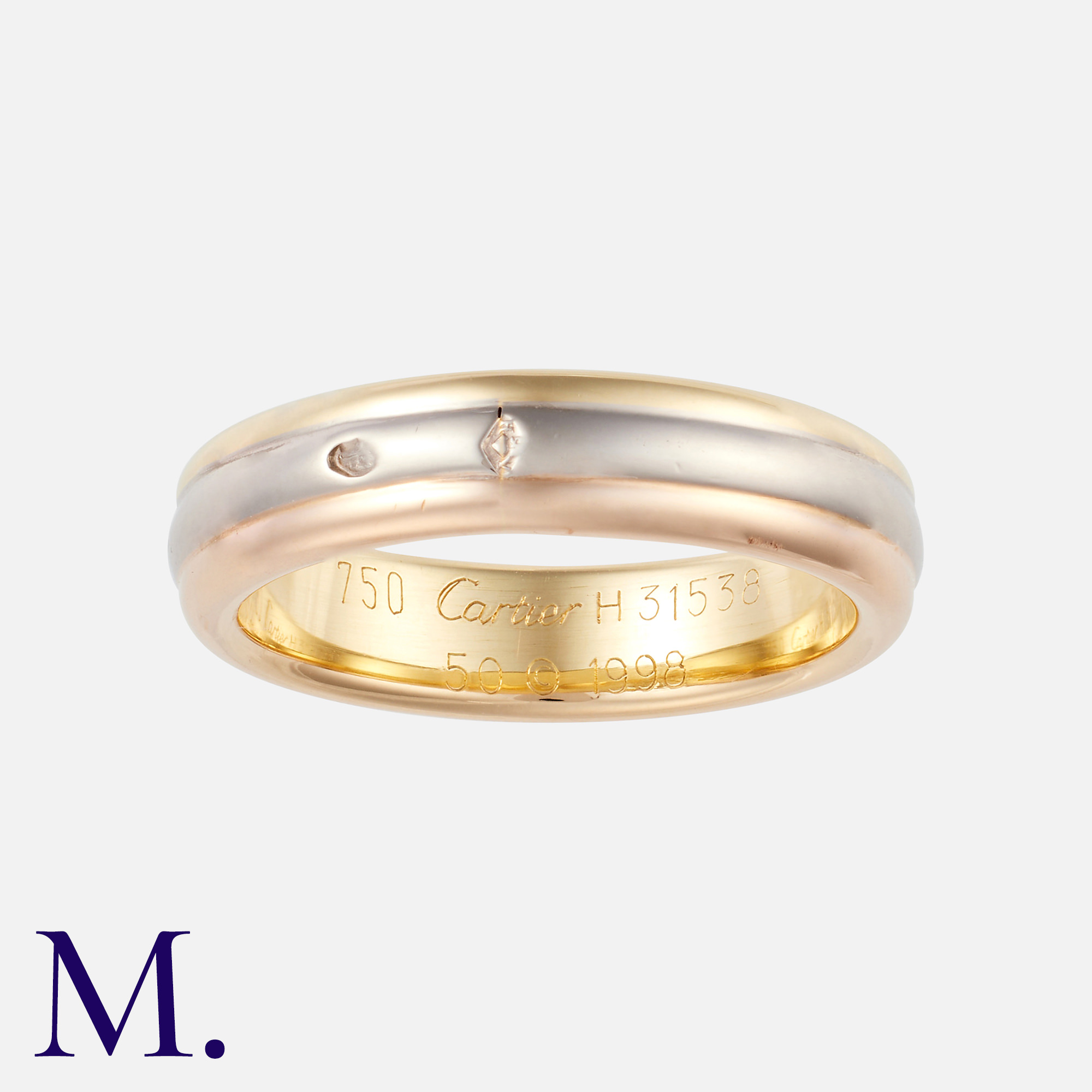 CARTIER. A Vendome Ring in 18K rose, white and yellow gold. Signed Cartier and marked for 18ct gold. - Image 2 of 2