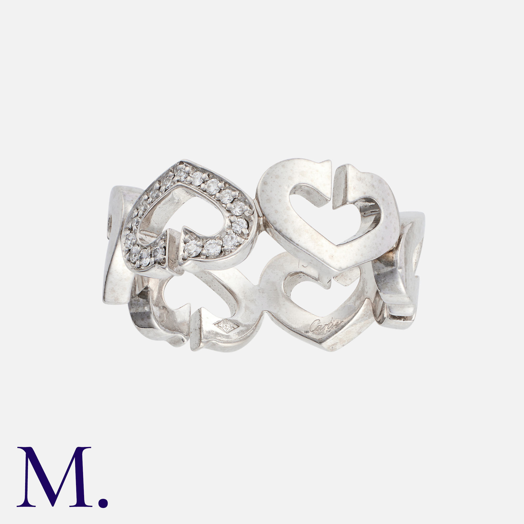 CARTIER. A Diamond Heart Ring in 18K white gold, with alternating hearts, one set with round cut - Image 2 of 2
