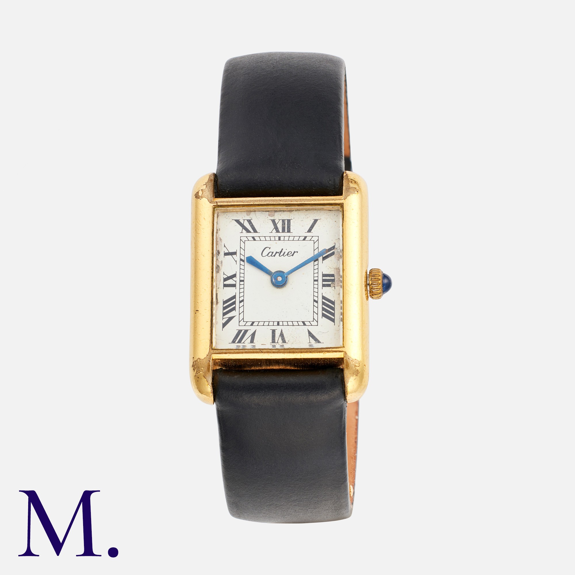 Cartier. a vintage ladies Cartier tank wristwatch in gold plate, the rectangular dial with Roman