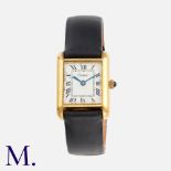 Cartier. a vintage ladies Cartier tank wristwatch in gold plate, the rectangular dial with Roman