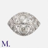 An Art Deco French Diamond Bombe Ring in platinum set with two old cut diamonds of approximately 0.