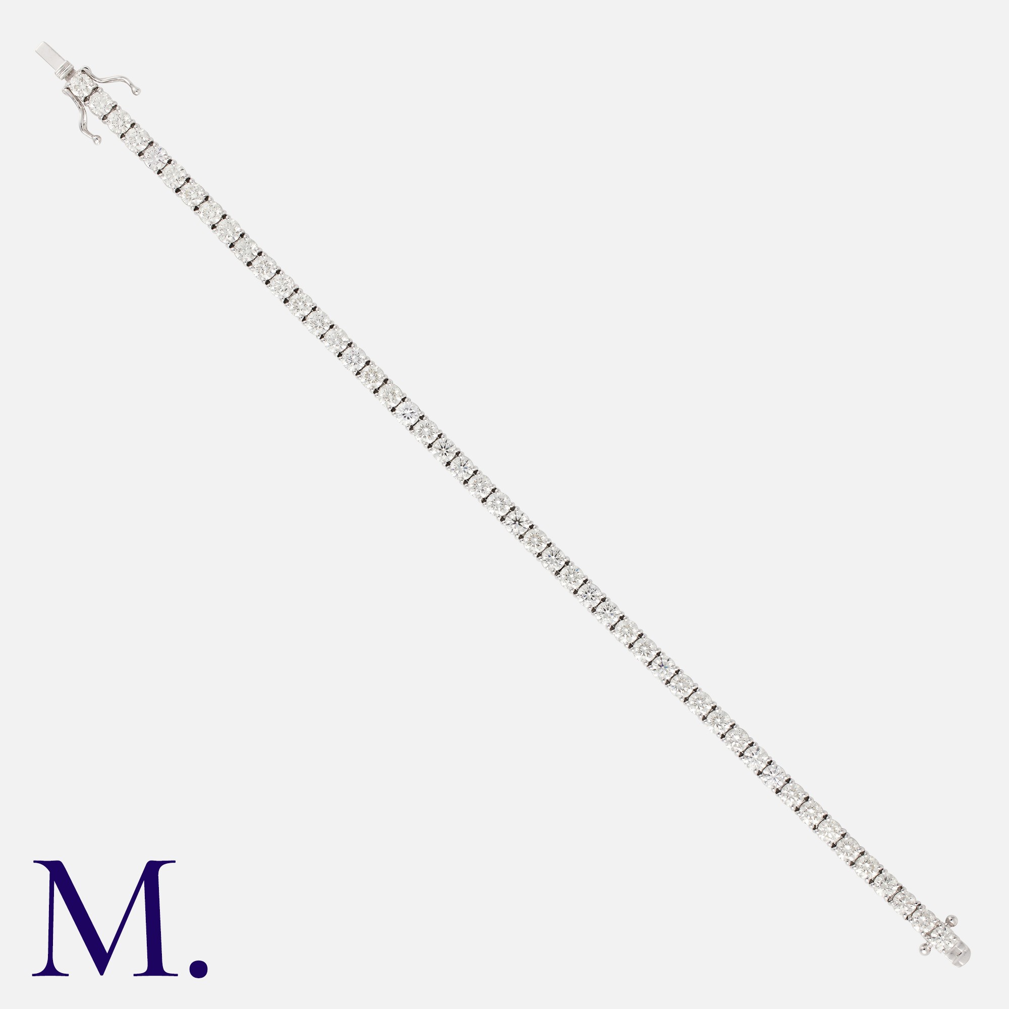 A Diamond Line Bracelet in 18k white gold, set with a row of round brilliant cut diamonds