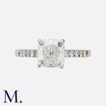 A Diamond Ring in platinum, set with a cushion cut diamond of 2.67ct (accompanying report from GIA