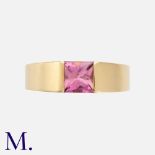 CARTIER. A Pink Tourmaline Tank Ring in 18K yellow gold. Set with a faceted pink tourmaline