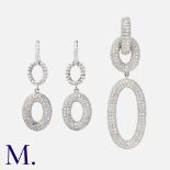 A Diamond Earring & Pendant Suite in white gold, comprising a diamond pendant comprising a series of