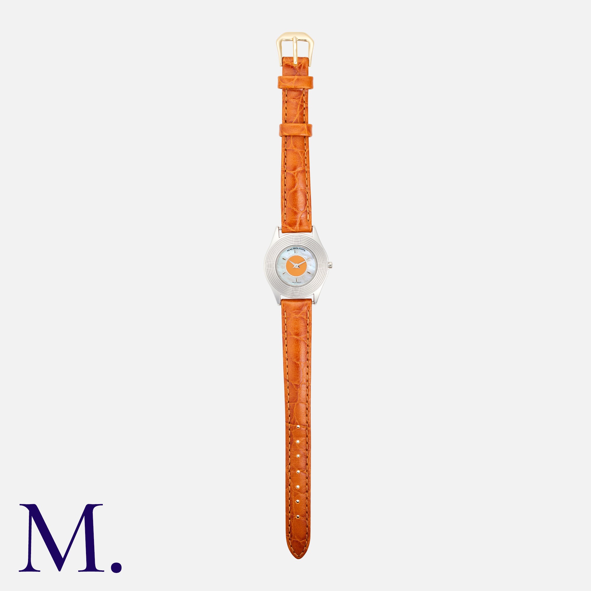 MAUBOUSSIN. A Ladies Dress Watch in 18ct white gold, the circular mother of pearl dial with