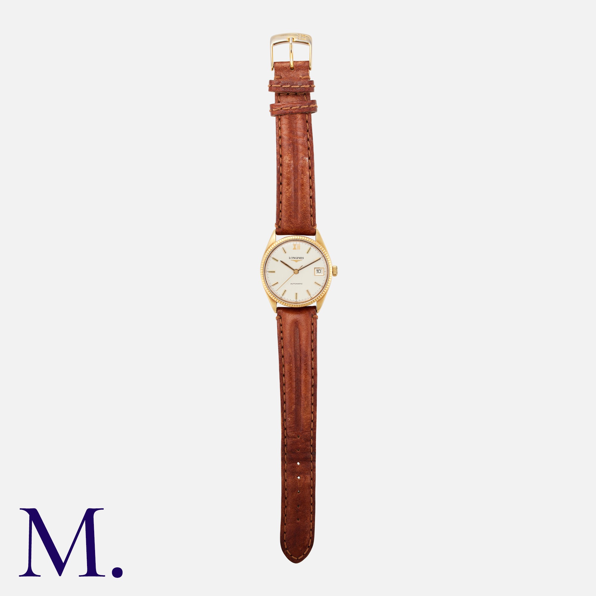Longines. A vintage gent’s automatic Longines dress watch in gold plate, the circular brushed dial