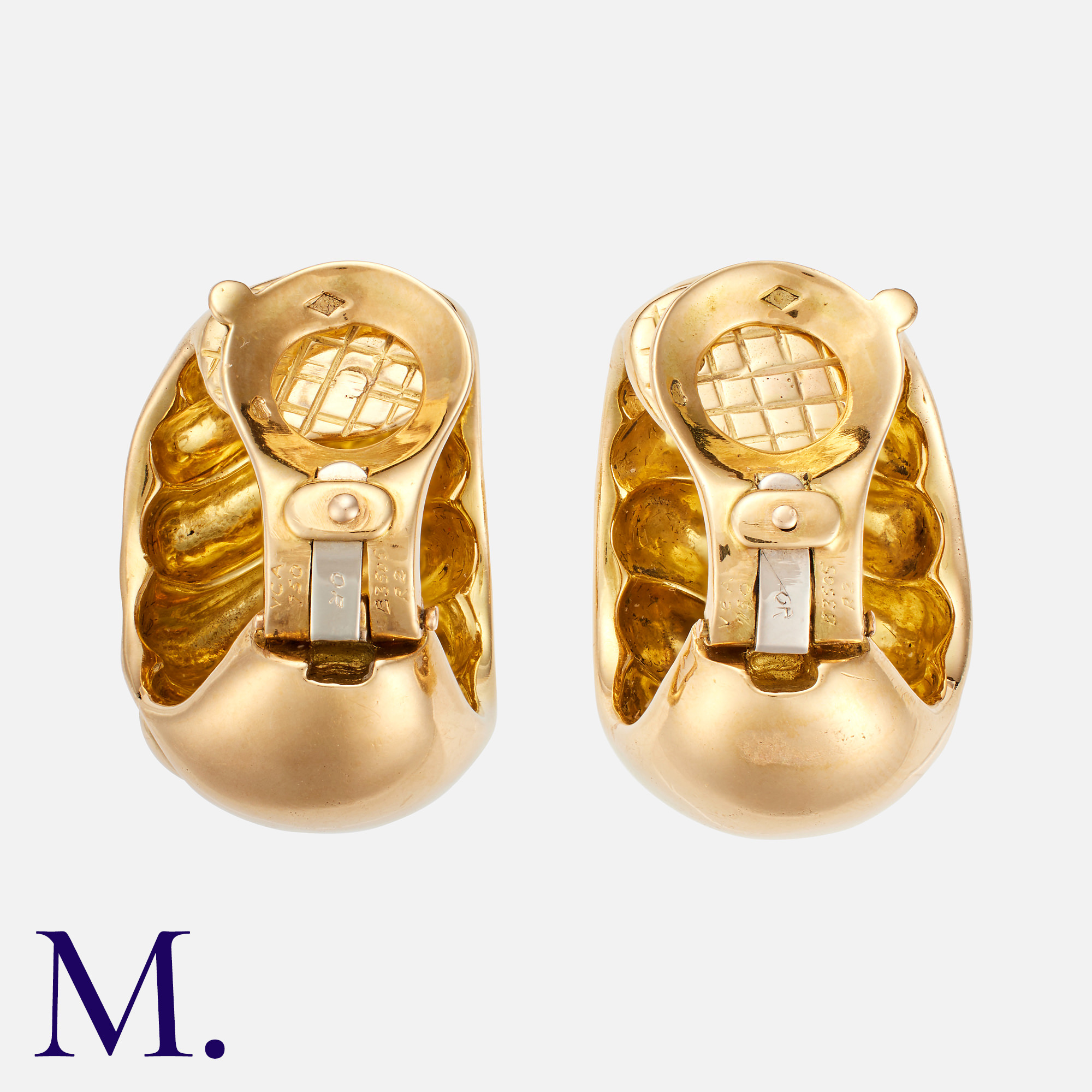 VAN CLEEF & ARPELS. A Pair Of Gold Hoop Earrings in 18k yellow gold, comprising a pair of fluted, - Image 2 of 2