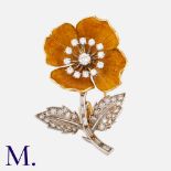 BOUCHERON. An Enamel and Diamond Flower Brooch in 18K gold. Signed Boucheron Paris and marked with