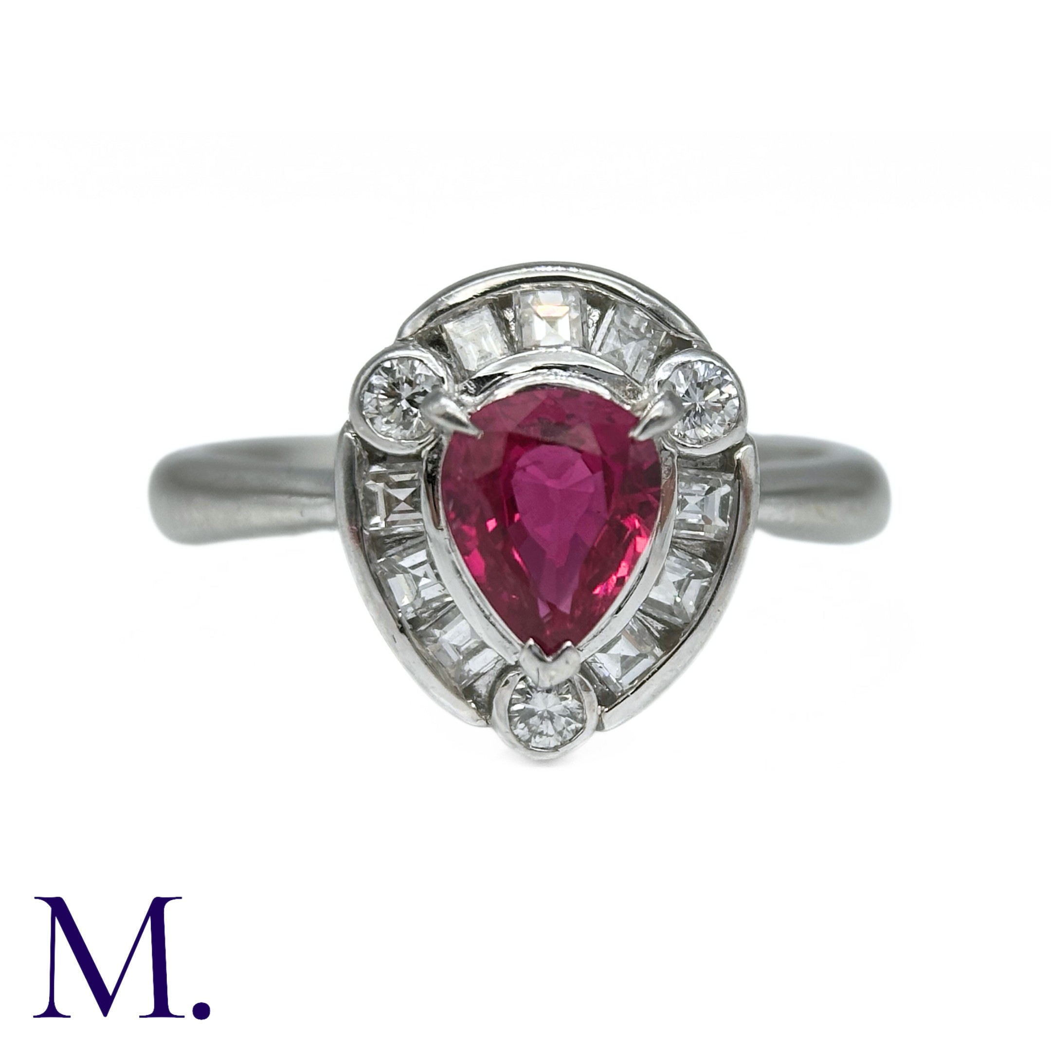 A Ruby And Diamond Cluster Ring in platinum, comprising a central pear shape ruby of approximately - Image 2 of 5