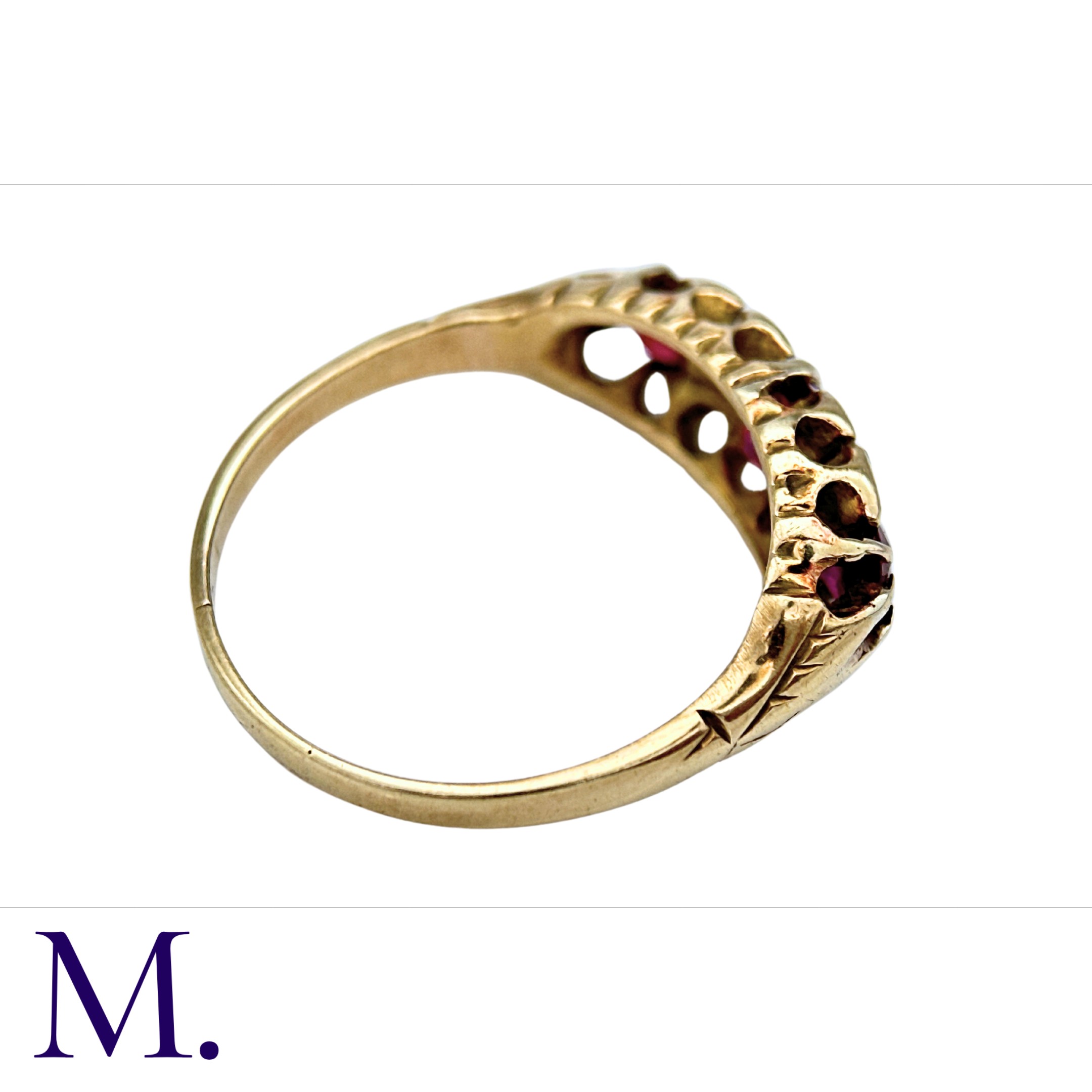 A Red Spinel and Diamond Ring in 18K yellow gold set with three large red spinels and four small - Image 4 of 4