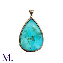 A Large Turquoise Pendant in yellow gold, set with a large pear shaped turquoise. Unmarked but tests