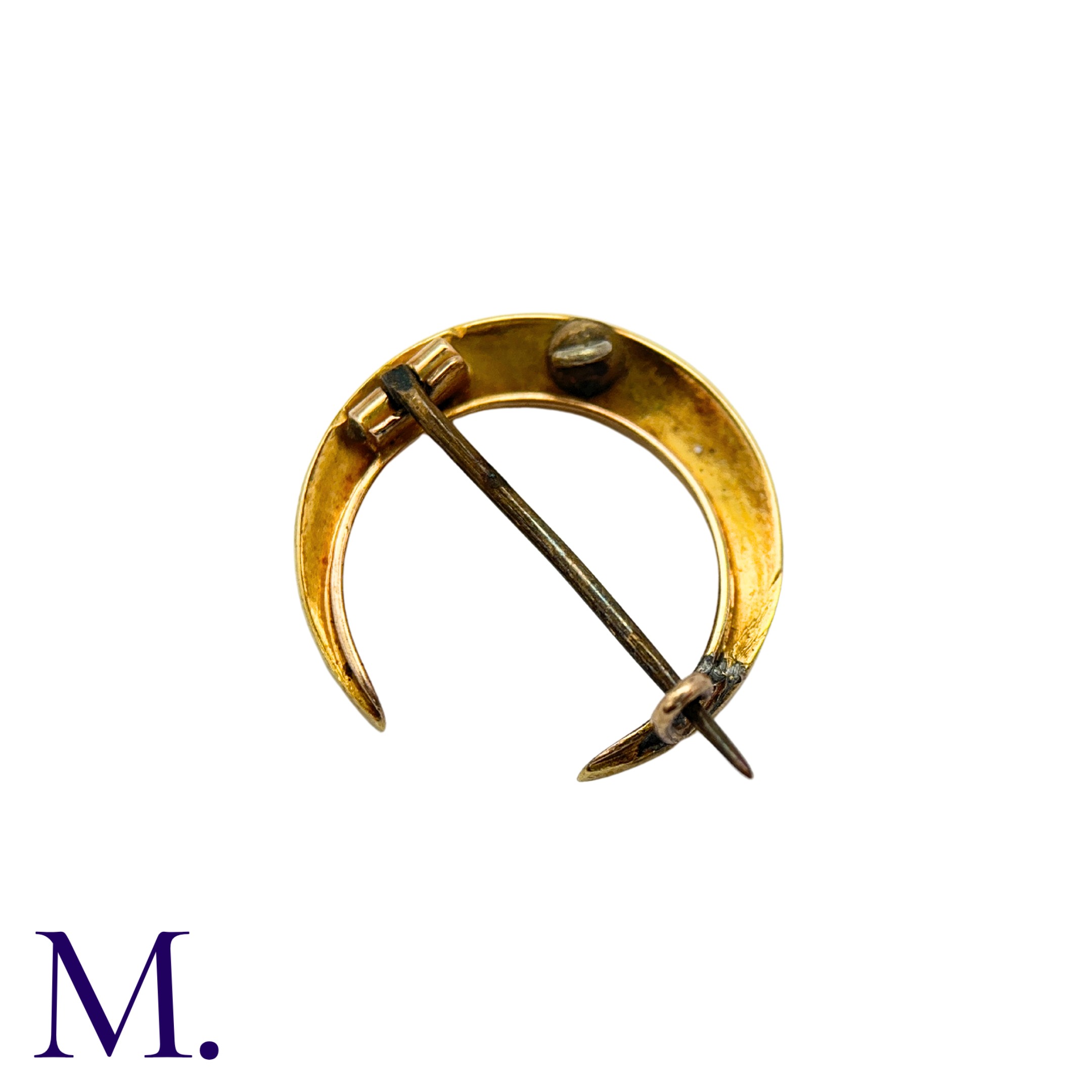 A Pearl Crescent Brooch in yellow gold, of crescent form set with a row of graduated pearls. - Image 3 of 3