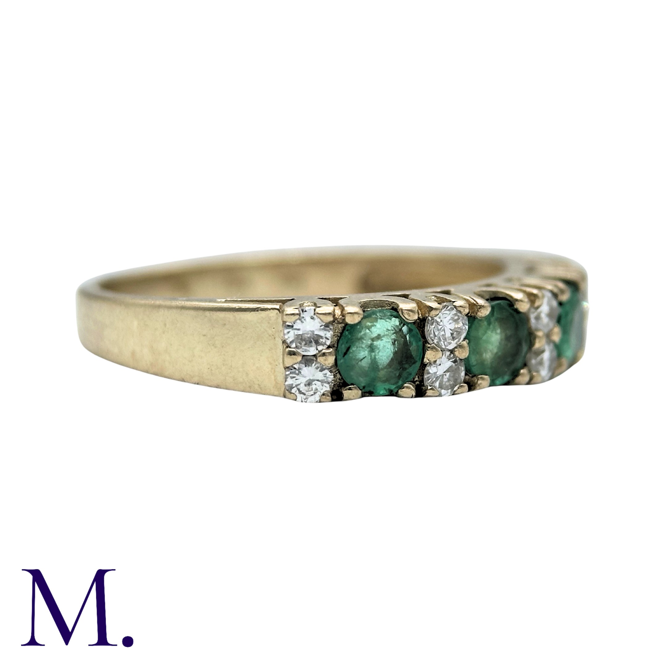An Emerald And Diamond Ring in 9k yellow gold, set with four round cut emeralds punctuated with - Image 4 of 6