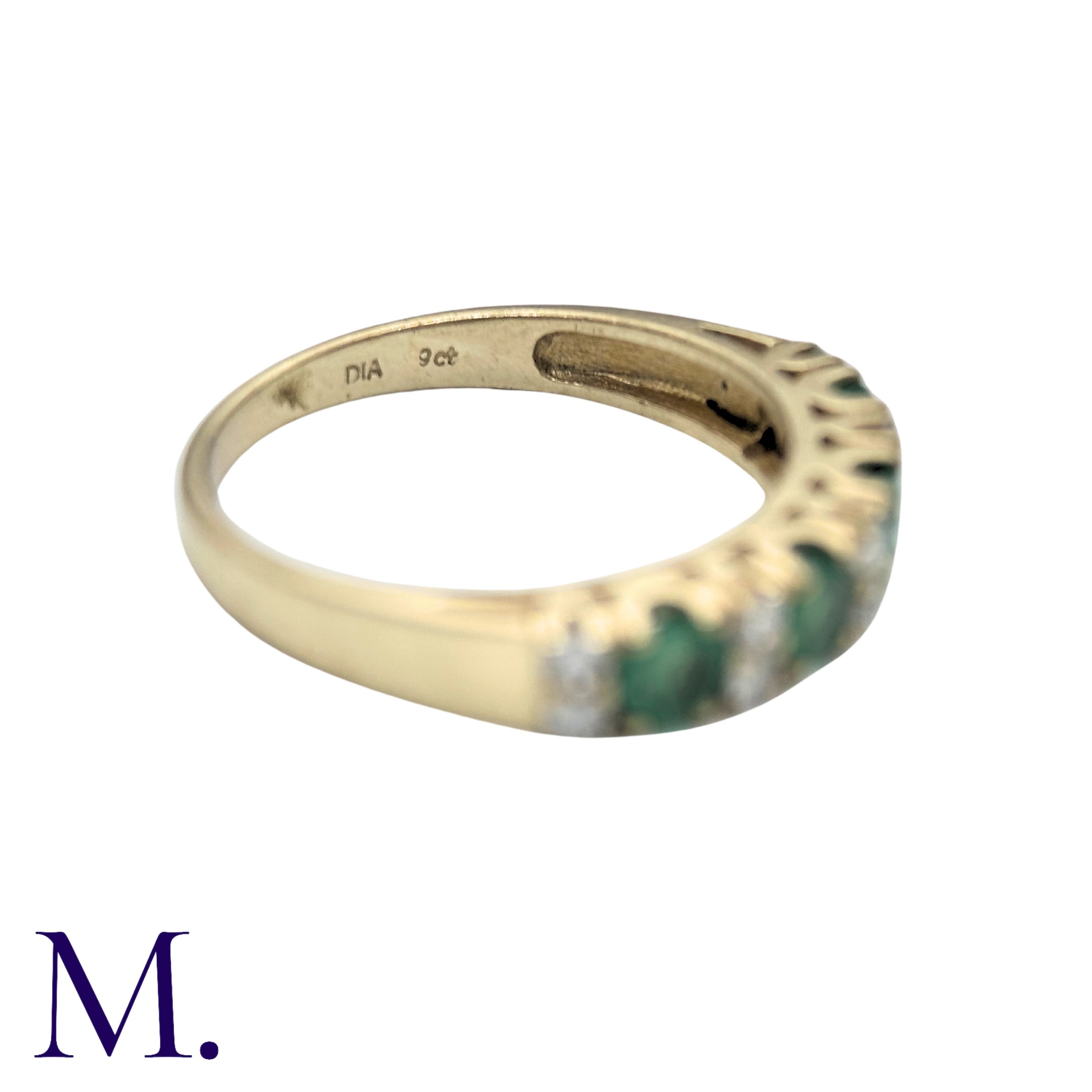 An Emerald And Diamond Ring in 9k yellow gold, set with four round cut emeralds punctuated with - Image 5 of 6