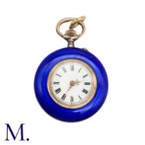 An Antique Enamelled Pocket Watch in yellow metal, the dial with roman numerals and a minute track