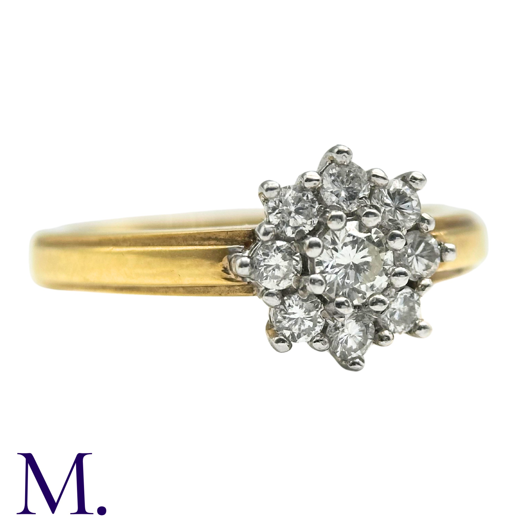 A Diamond Cluster Ring in 18k yellow gold, set with a cluster of round cut diamonds. Hallmarked - Image 3 of 4