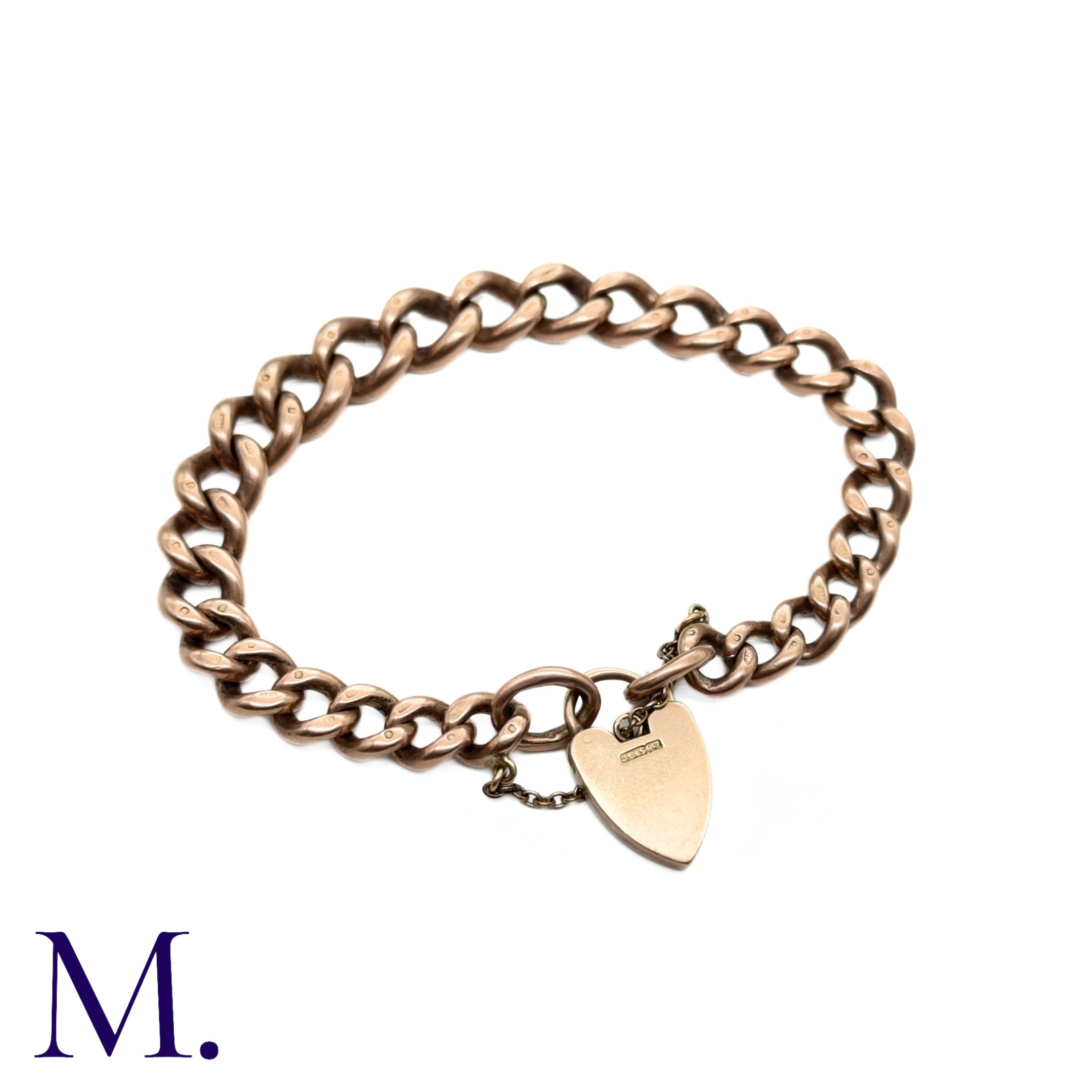 A Large Antique Curb Bracelet in 9K rose gold. Secured with heart-shaped padlock. Marked '375' for - Image 4 of 4