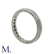 A Diamond Full Eternity Ring in 18k white gold, set all around with a row of round cut diamonds.