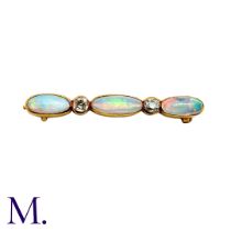 An Antique Opal And Diamond Bar Brooch in yellow gold, comprising an alternating row of three