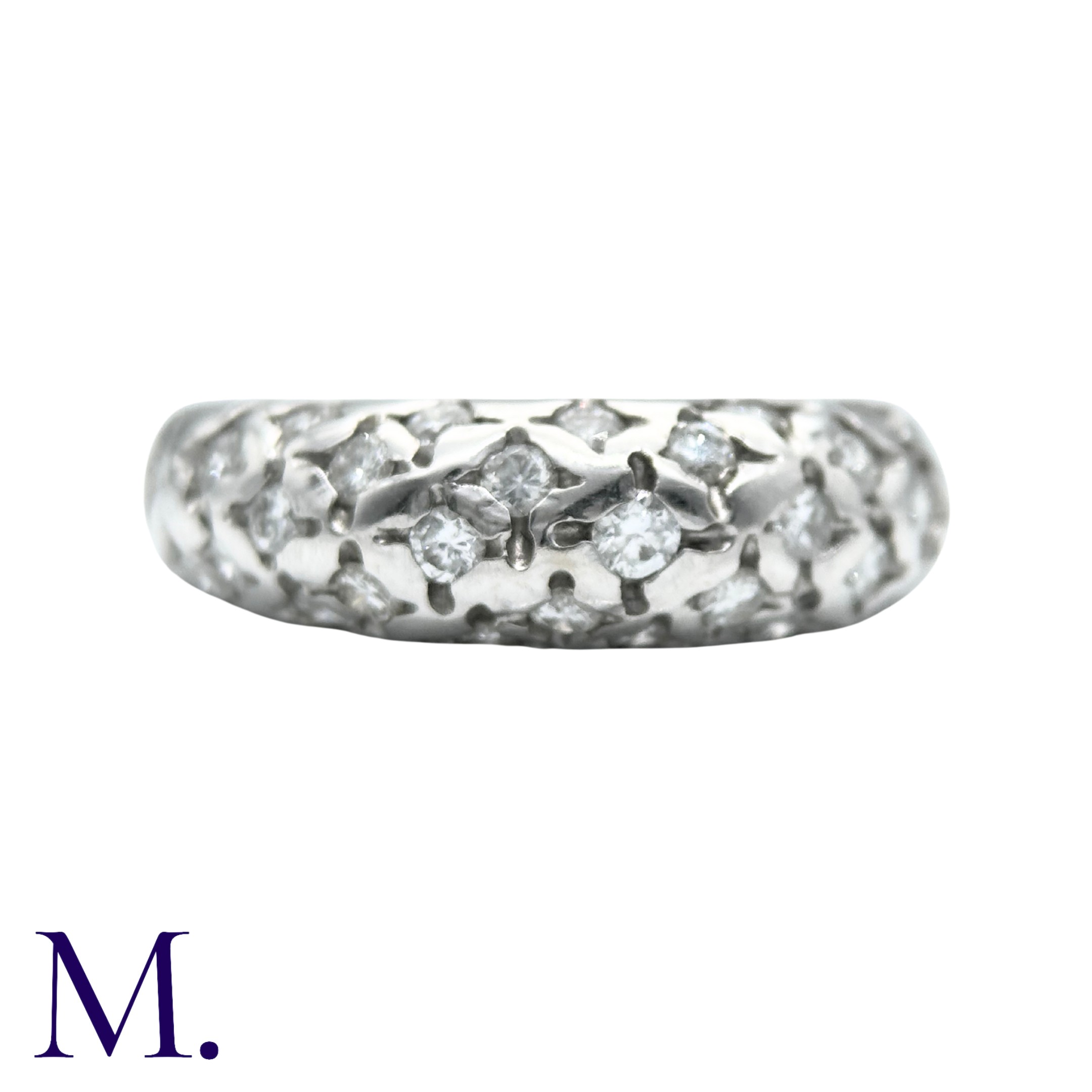 A Diamond Bombé Ring in 18k white gold, set with round cut diamonds totalling approximately 1.00cts.