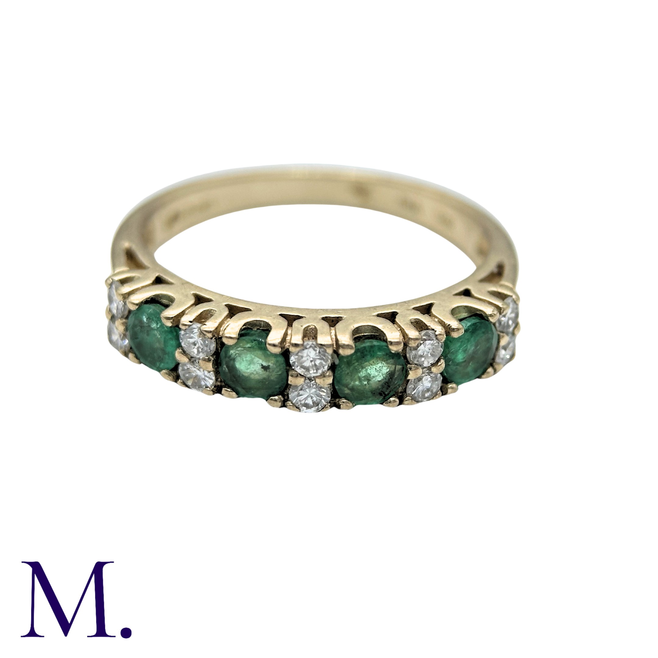 An Emerald And Diamond Ring in 9k yellow gold, set with four round cut emeralds punctuated with - Image 2 of 6