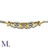 A Diamond-Set Necklace in alternating 18K yellow and white gold links, set with eighteen round cut