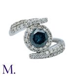 A Blue Diamond Ring in 14k white gold, set with a principal treated blue diamond of approximately