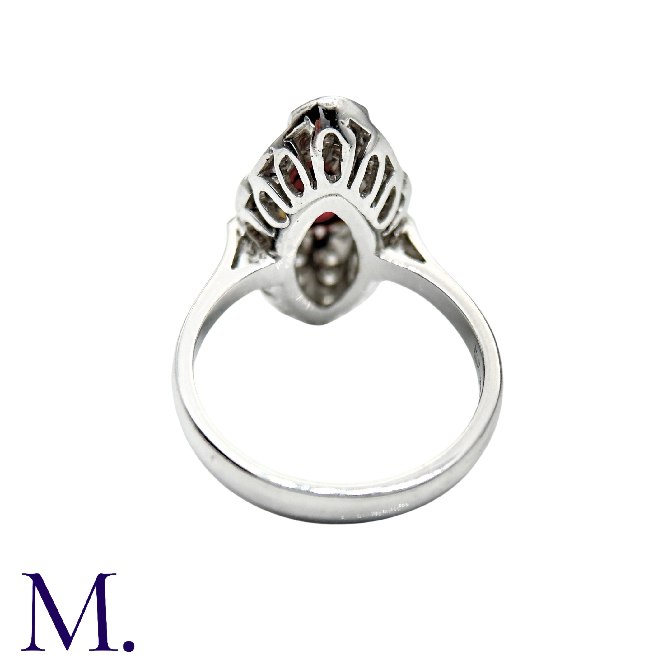 A Ruby And Diamond Dress Ring in 18k white gold, the navette form set with an oval cut ruby and - Image 5 of 5