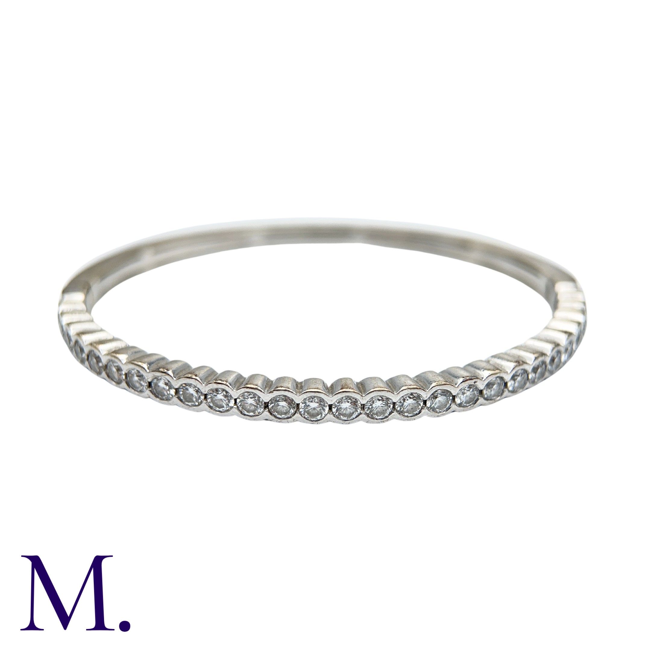 A Diamond Bangle in 18k white gold, comprising a row of round brilliant cut diamonds totalling - Image 3 of 3