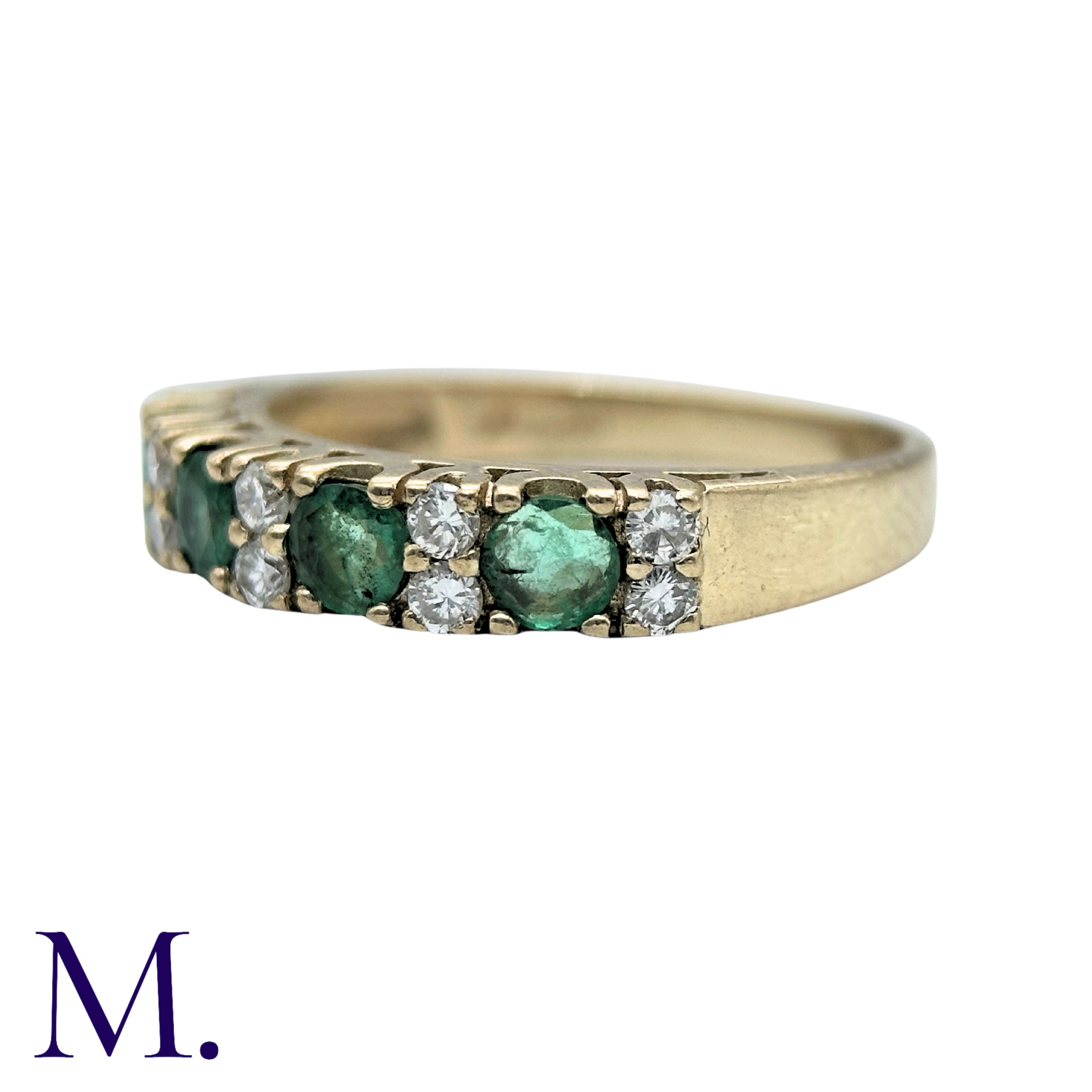 An Emerald And Diamond Ring in 9k yellow gold, set with four round cut emeralds punctuated with - Image 3 of 6