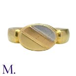 A Three Colour Gold Signet Ringin 18k yellow gold, the diagonally striped face with white, rose