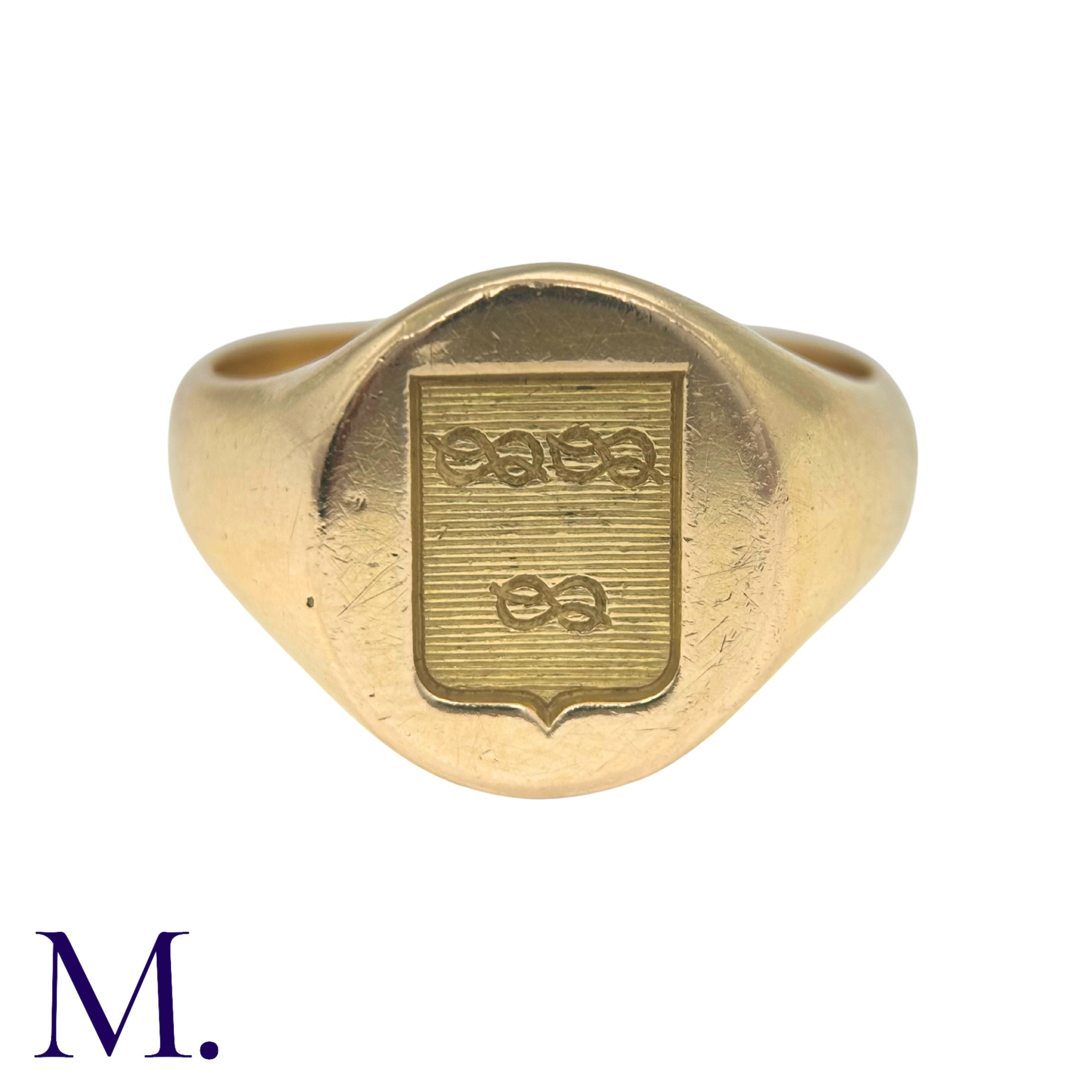 A Gold Signet Ring in 18K yellow gold. French mark unclear but tests indicate 18ct gold. Size: O