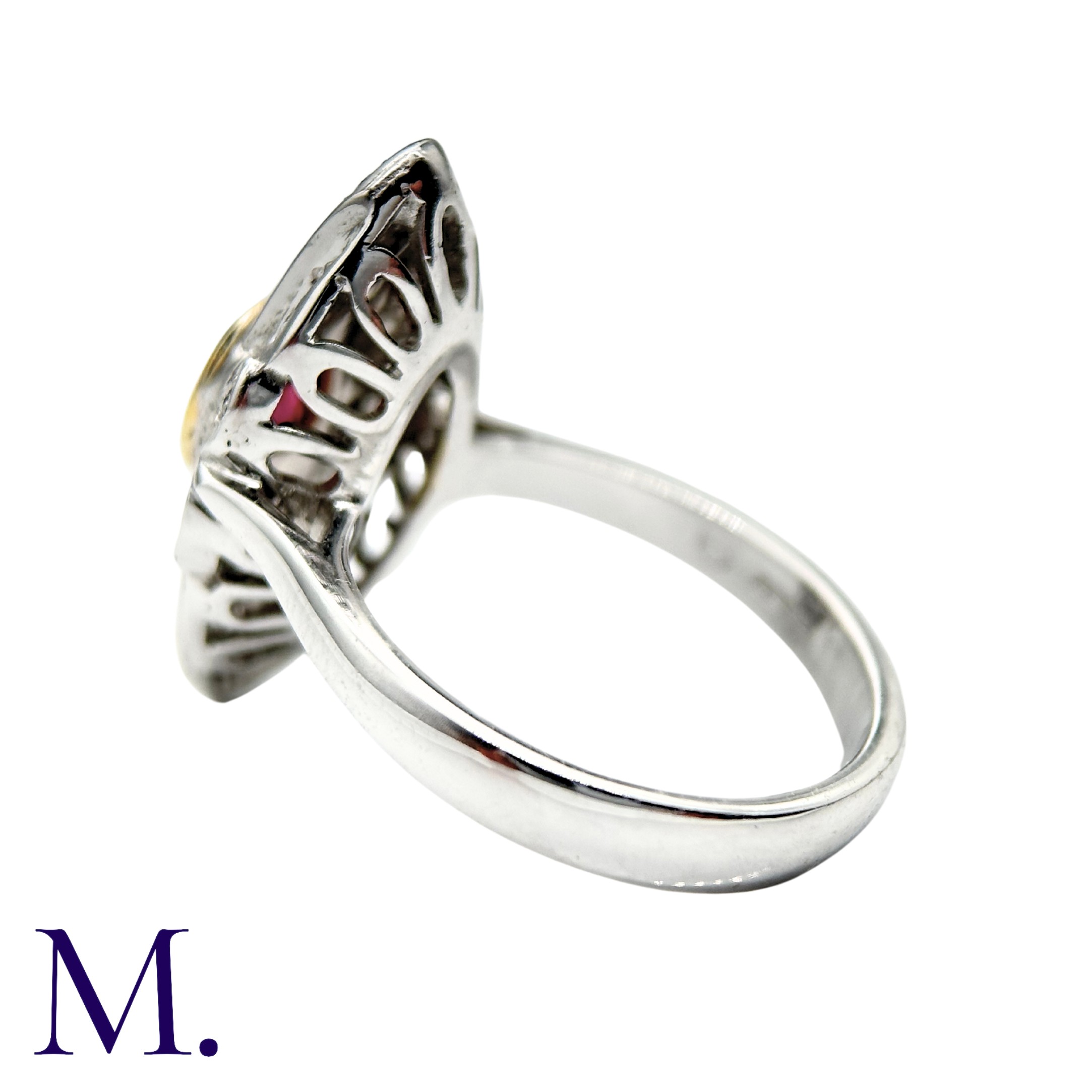 A Ruby And Diamond Dress Ring in 18k white gold, the navette form set with an oval cut ruby and - Image 4 of 5