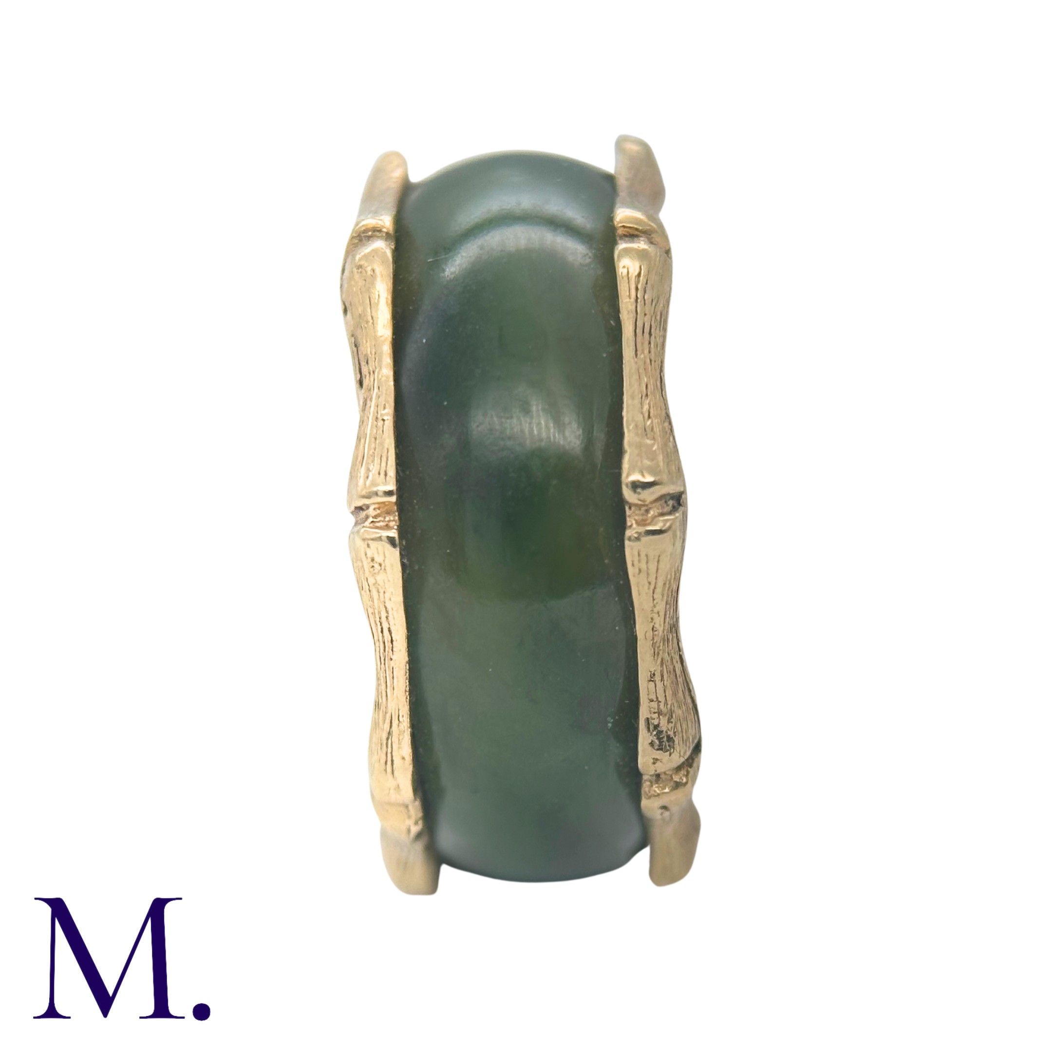 A Nephrite and Gold Ring in 14K yellow gold. The continuous nephrite band encircles the band with - Image 5 of 5