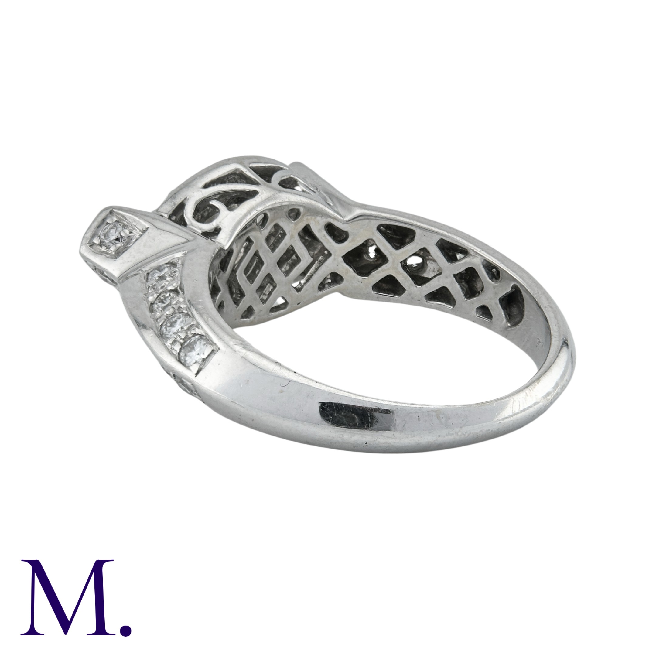 A Diamond Ring, in 18k white gold, set with a principal marquise cut stone of approximately 0. - Image 2 of 3
