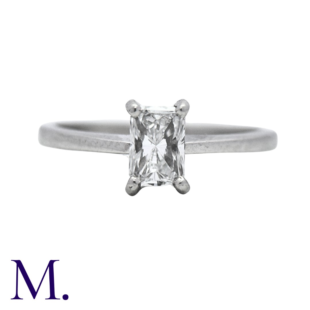 A Diamond Ring in platinum, set with a single radiant cut diamond of approximately 0.82ct (in our