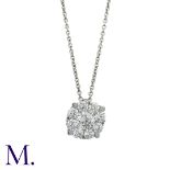 A Diamond Pendant and Chain in 18K white gold. Pendant set with a round brilliant diamond weighing