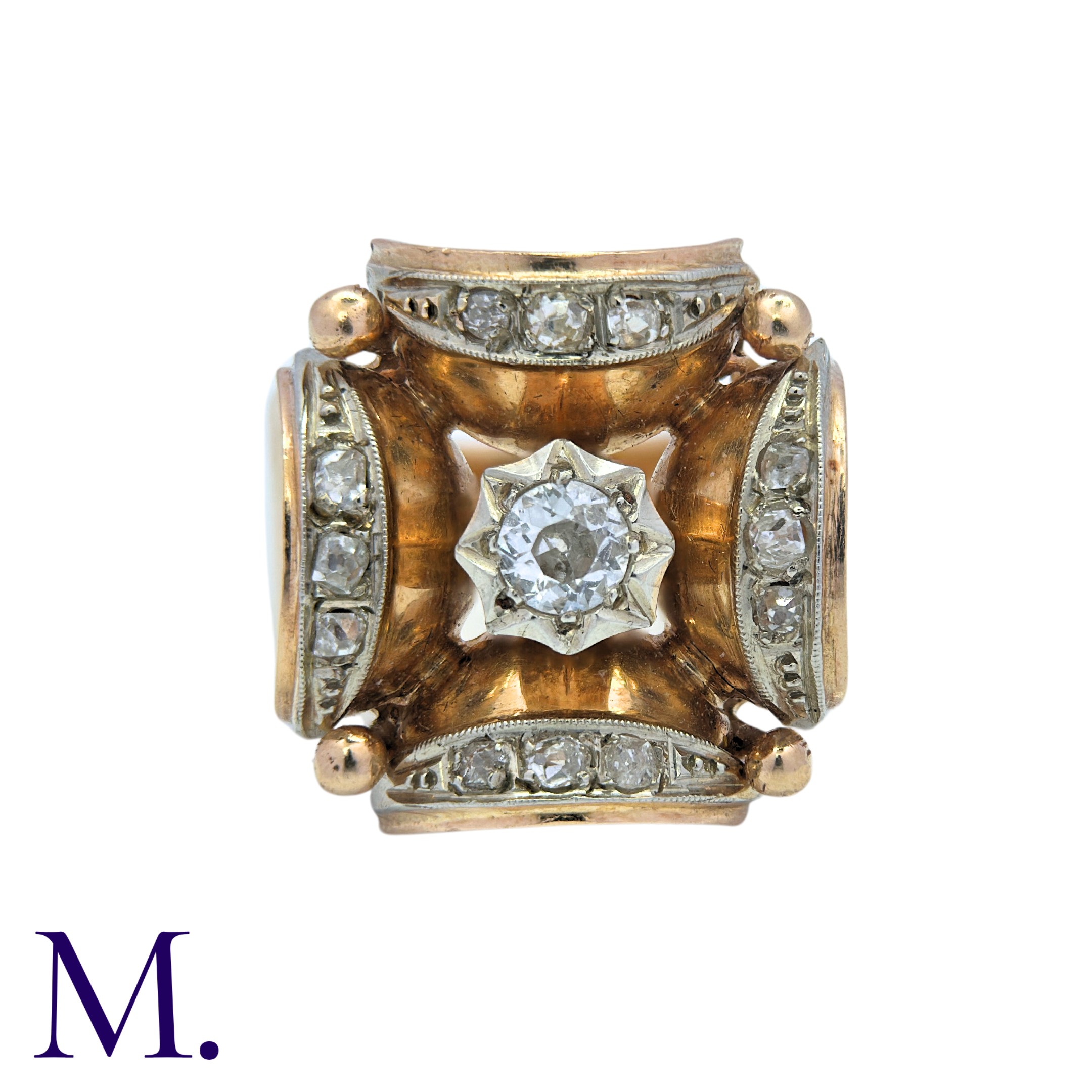 A Diamond Retro Ring in 18K yellow gold, set with a round cut diamond to the centre with rose cut - Image 4 of 6
