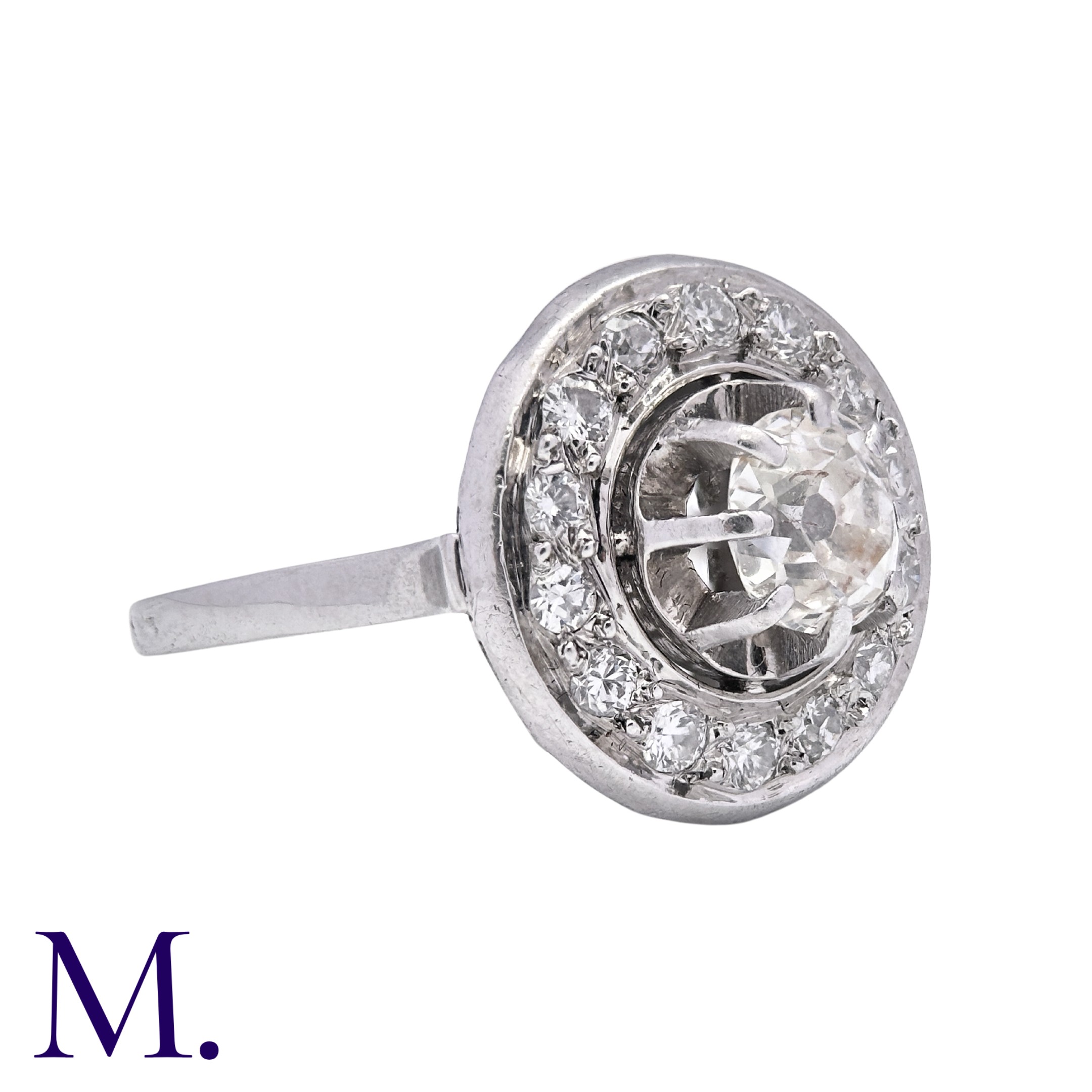 A Diamond Cluster Ring in 18K white gold set with an old cut diamond to the centre with fourteen - Image 4 of 5